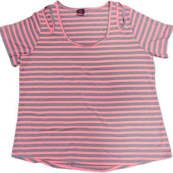 Material Girl Womens Striped Shoulder Cut Short Sleeve Tee Size 1X - Picture 1 of 1